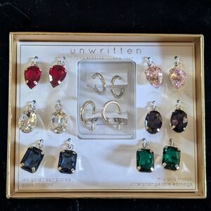 Unwritten 14k Gold Plated Red Crystal Earrings Set